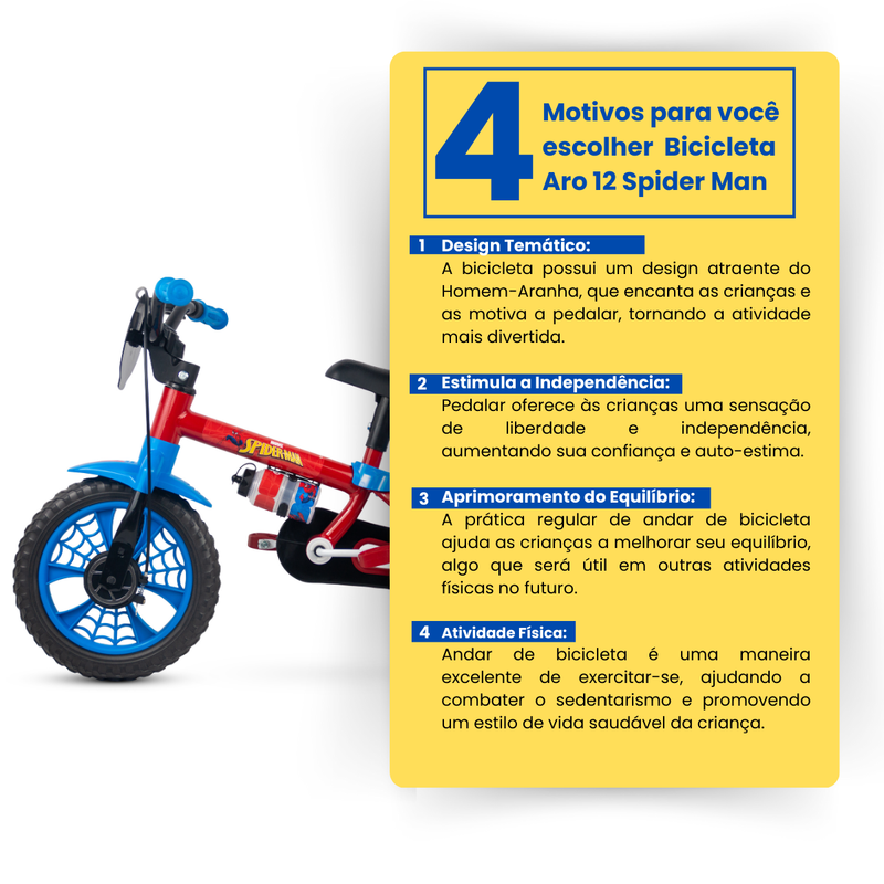 Bicicleta Infantil Com Rodinhas Aro 12 Homem Aranha Nathor