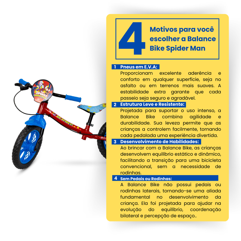 Bicicleta Balance De Equilíbrio Sem Pedal Aro 12 Homem Aranha