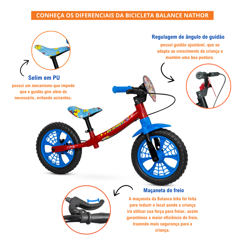 Bicicleta Balance De Equilíbrio Sem Pedal Aro 12 Homem Aranha