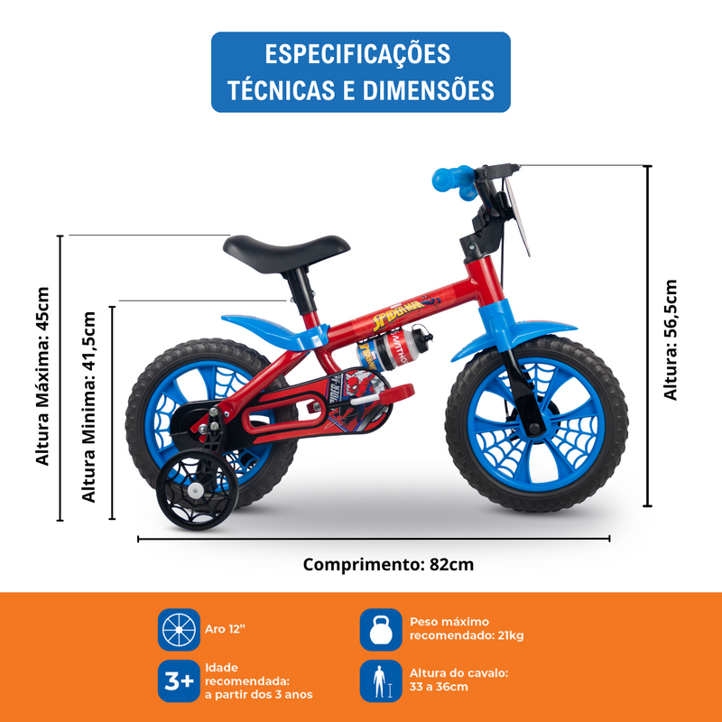 Bicicleta Infantil Com Rodinhas Aro 12 Homem Aranha Nathor